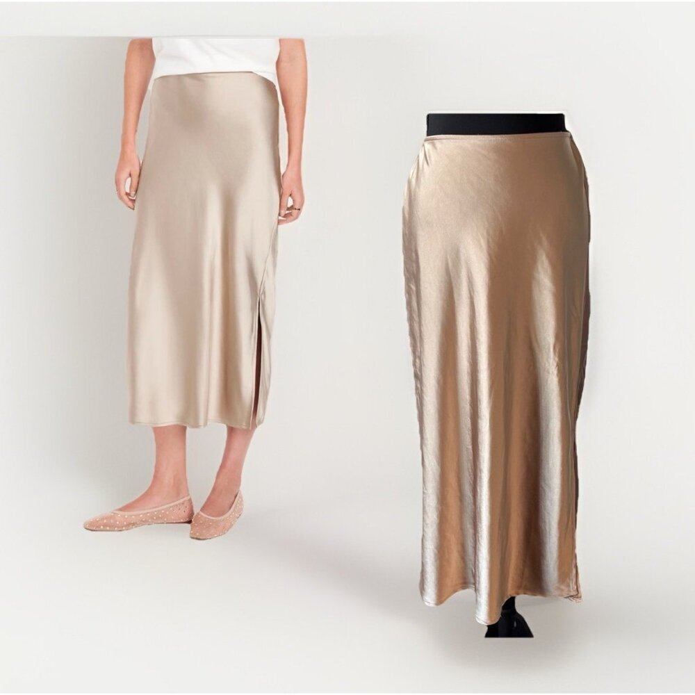 OLD NAVY Satin Midi Skirt Side Slit Women’s XS Professional Minimalist Capsule